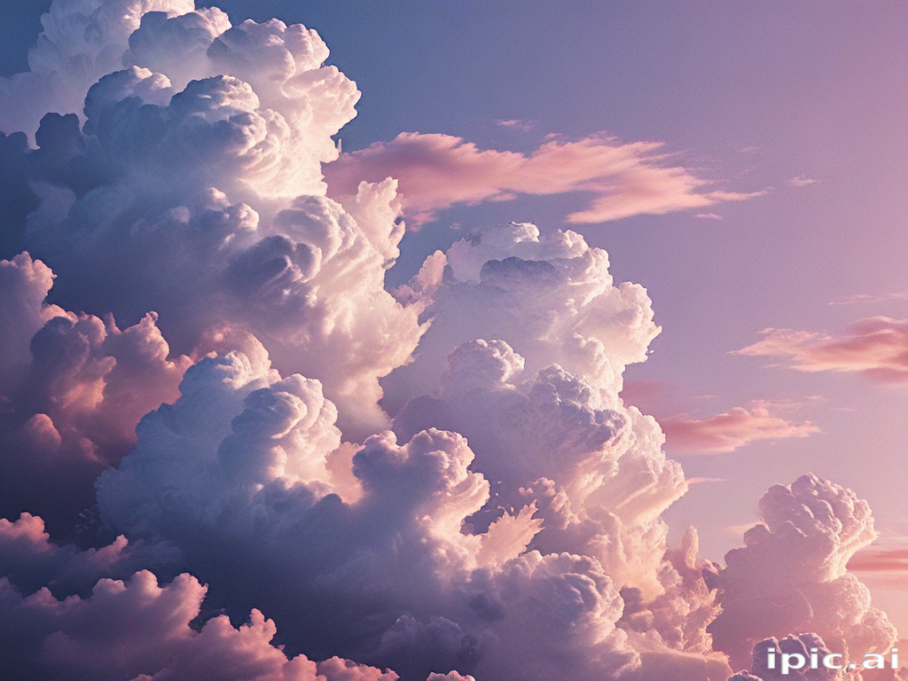 Majestic Clouds Bathed in Soft Pastel Hues at Sunset Sky.