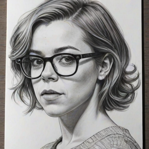 Ravishing Tina Majorino, pencil sketch, portrait of Sublime woman 1973s in glasses, hair style beatnik, outline, clear lines, fine lines, 8k