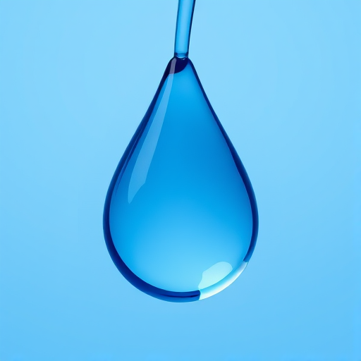 Create a high-resolution digital illustration of a stylized blue droplet, using a Canon EOS R5 camera at f/8, ISO 100, 1/200s shutter speed, captured from a slightly angled top-down view with a soft-focus background to enhance the droplet's appearance.