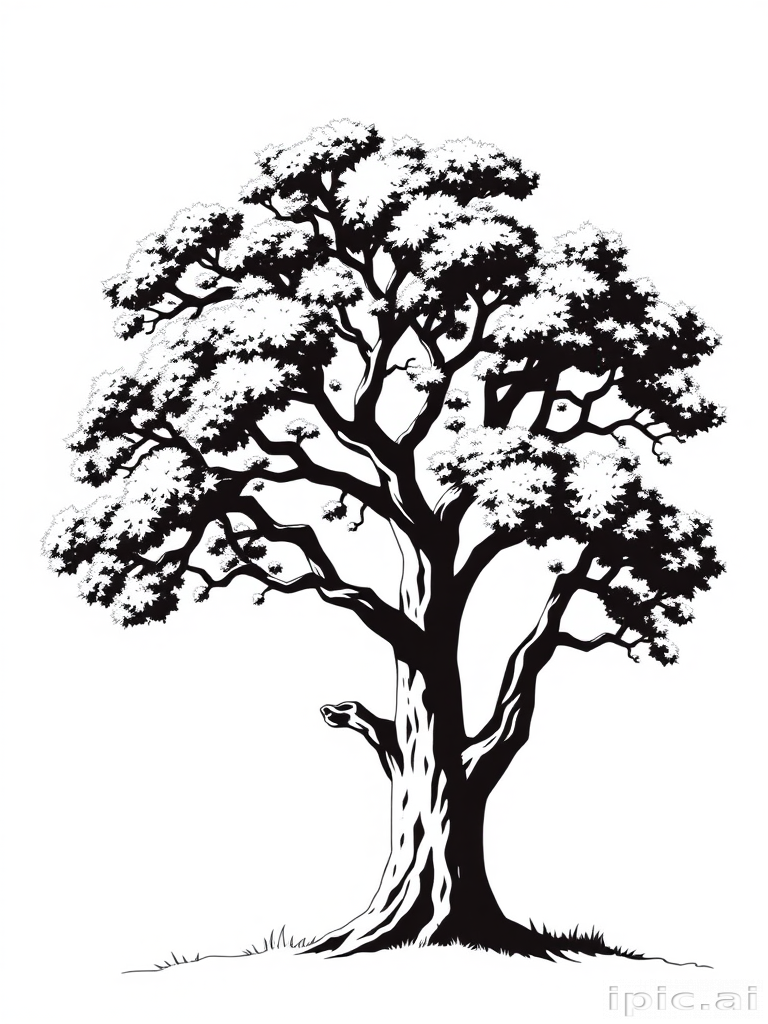 oak tree clipart black and white