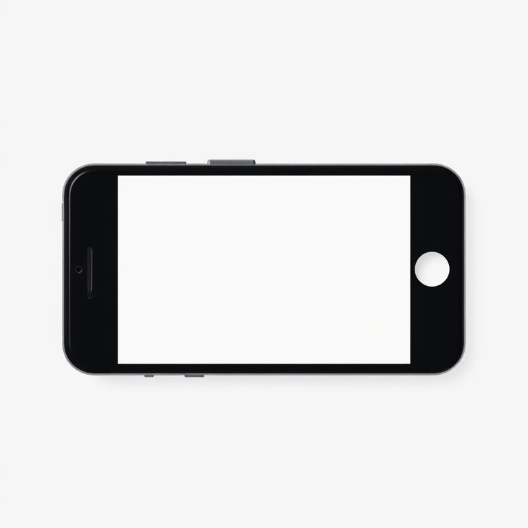 Generate a sleek black smartphone with a blank screen, shot from a front view at a 50mm focal length, aperture set to f/2.8 for a shallow depth of field, employing a DSLR camera type to enhance image quality.