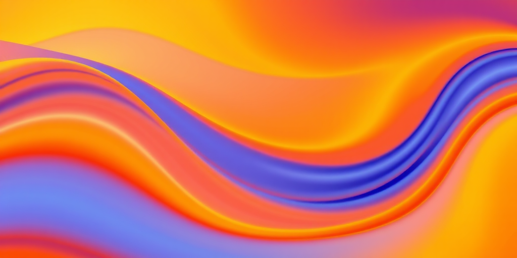 generate a smooth abstract wave pattern with vibrant colors of orange, blue, and yellow, 50mm lens, aperture f/8, ISO 100, soft lighting, shot from a low angle perspective, using a digital SLR camera for high resolution clarity