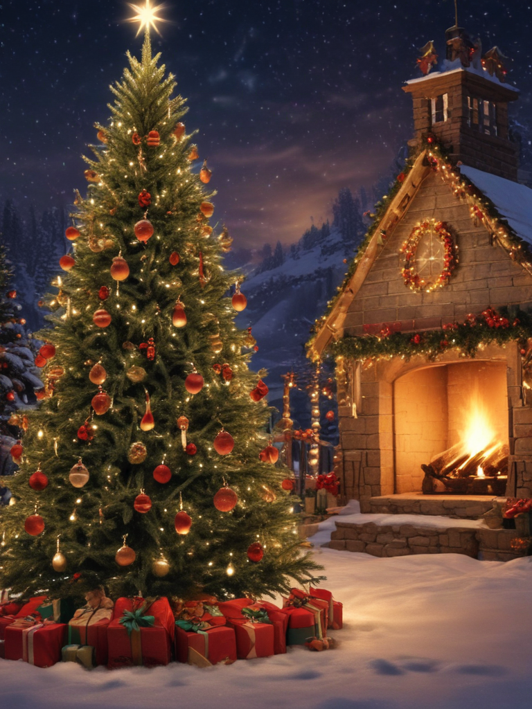 Cozy Christmas Scene Featuring a Festively Decorated Tree and Warm ...