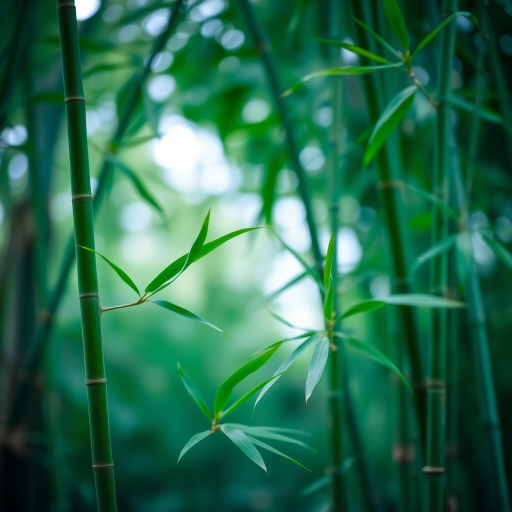 Generate a high-resolution image of green bamboo plants with a soft-focus background, using a DSLR camera with a 50mm lens at f/2.8, ISO 100, and natural lighting.