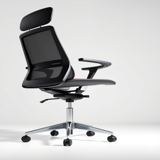 modern office chair on a white background, studio lighting, 50mm lens, aperture f/2.8, ISO 100, shot from a low angle to emphasize the design, high-resolution digital camera