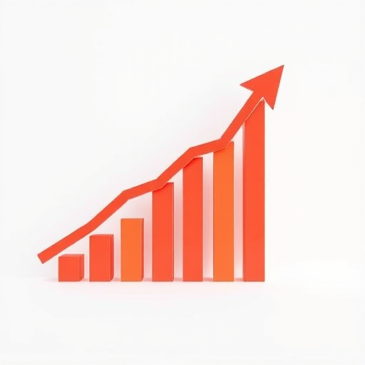Generate a high-resolution image of an upward trending graph with a sharp arrow at the end, captured with a DSLR camera at f/8, 1/200s, ISO 100, shot from a slightly lower angle to emphasize growth, using a clean, minimalist style to enhance clarity and focus.