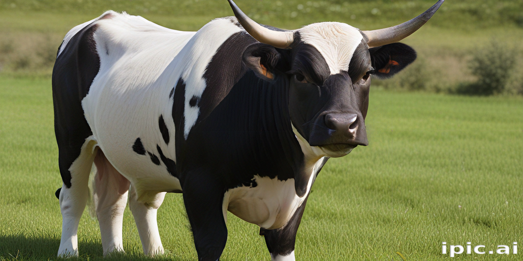 A Majestic Black and White Cow Standing Gracefully in a Lush Green Field