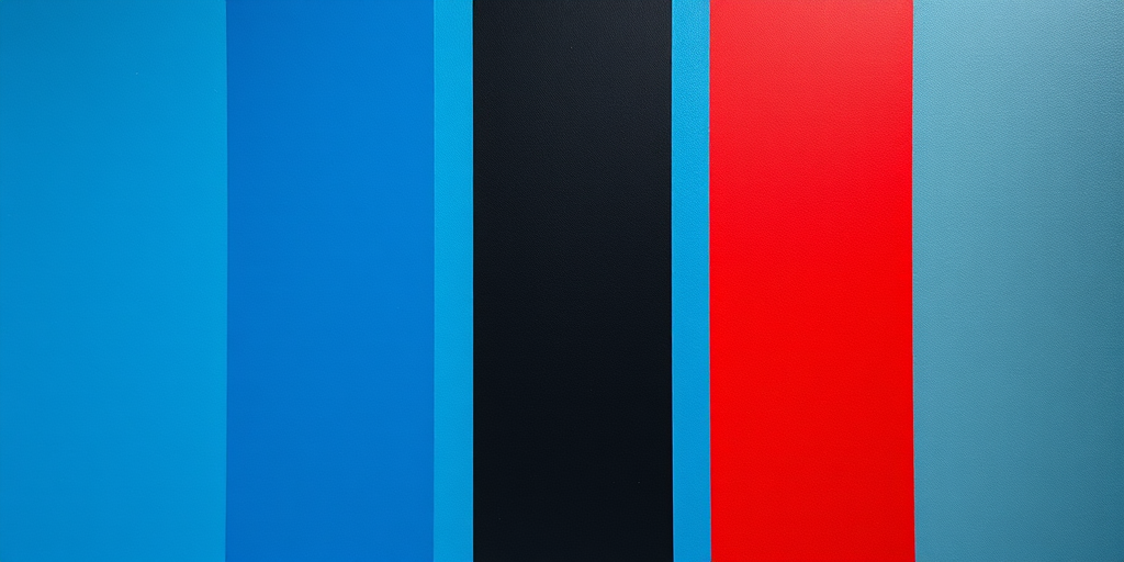 high contrast image of three vertical stripes in blue, black, and red, taken with a DSLR camera at f/8 aperture, ISO 100, 50mm lens, centered composition with natural lighting