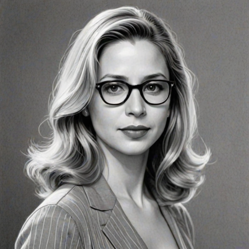 Exquisite Mira Sorvino, pencil sketch, portrait of Graceful woman 1930s in glasses, hair style beatnik, outline, clear lines, fine lines, 8k