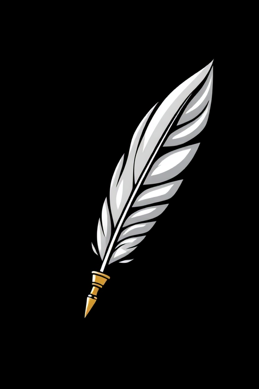 generate a kawaii Elegant quill pen sticker, 3d digital art, black background, sticker line weight