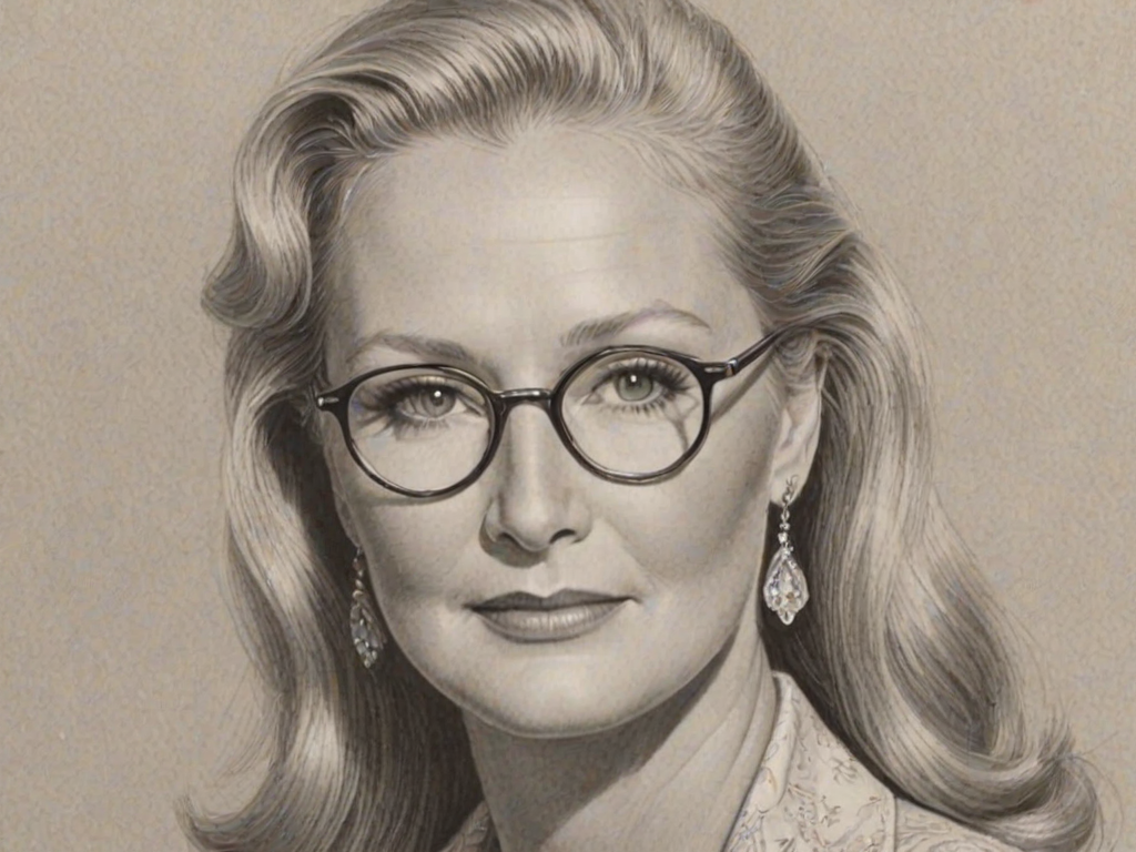 Alluring Diane Ladd, pencil sketch, portrait of Dazzling woman 1925s in glasses, hair style beatnik, outline, clear lines, fine lines, 8k
