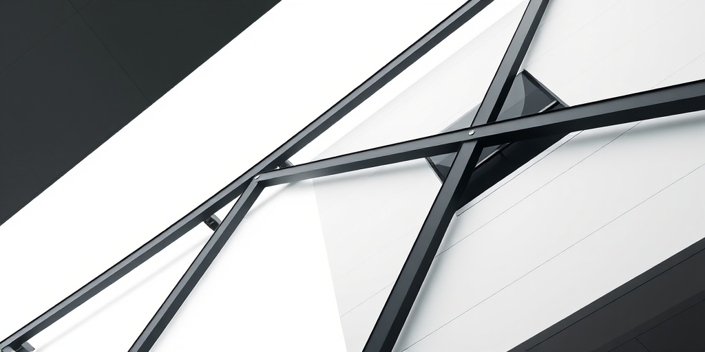 Regenerate the architectural image of a modern building with an abstract design featuring intersecting black beams on a minimalistic white background, captured with a Canon EOS R5, 24mm lens, f/8 aperture, 1/125 sec shutter speed, ISO 100, utilizing a wide-angle perspective for enhanced detail and clarity.