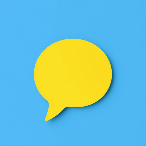 Create a flat style vector image of a yellow speech bubble on a solid blue background with a high-resolution of 300 DPI, using a Canon EOS 5D Mark IV with an aperture of f/8, ISO 100, and a focal length of 50mm.