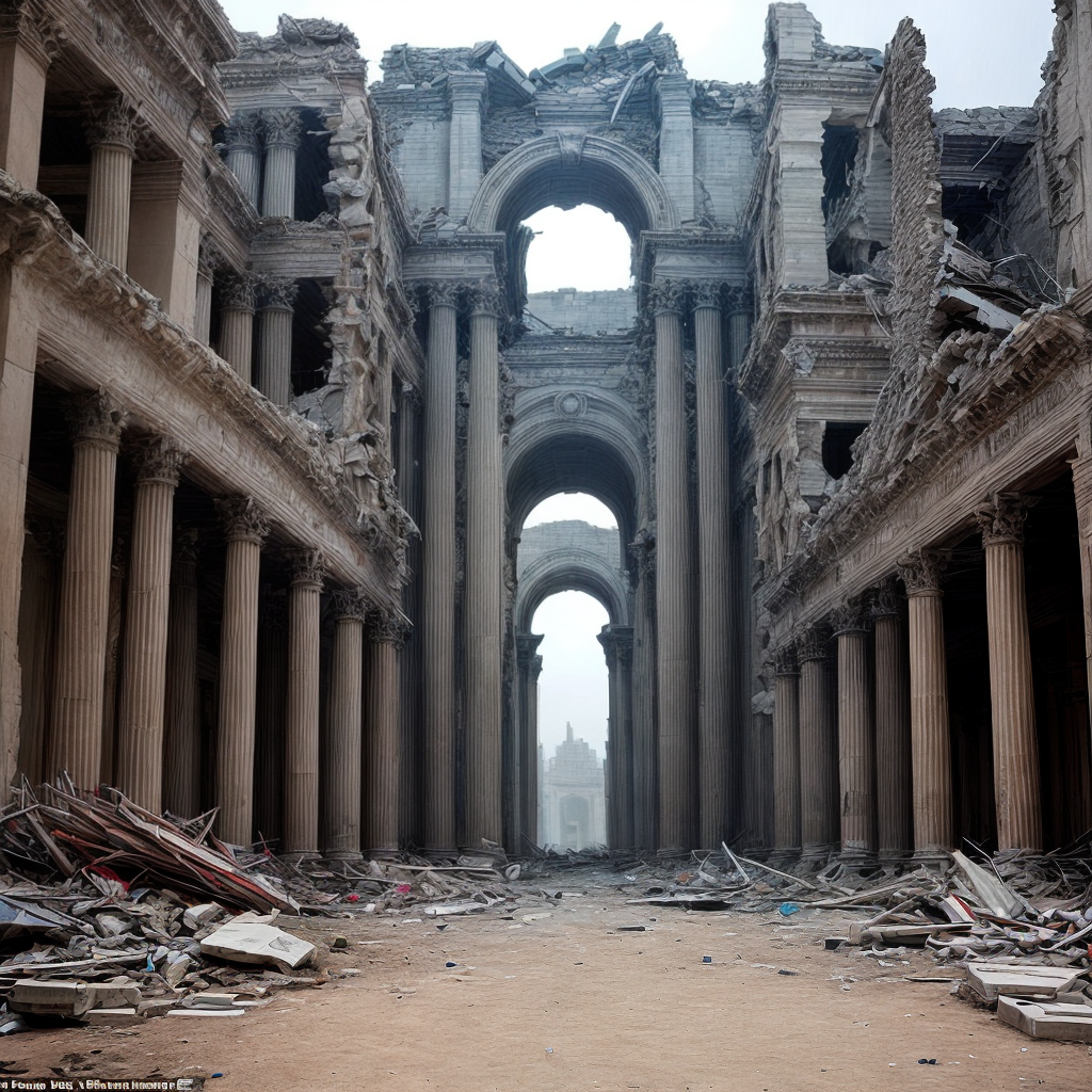 a breathtaking portrayal of an urban decay displayed on the ruins of ...