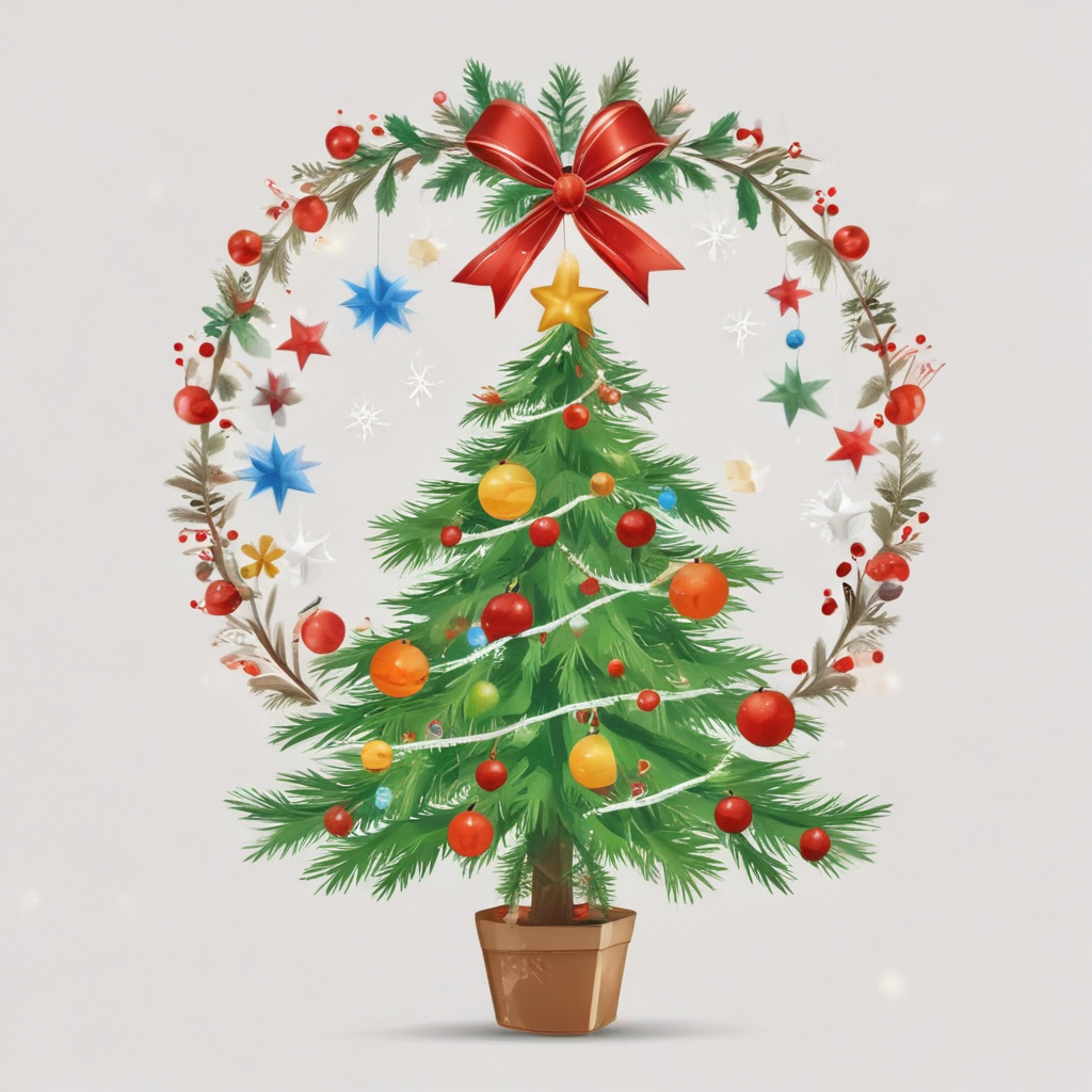 Festively Decorated Christmas Tree Surrounded by Colorful Ornaments and ...
