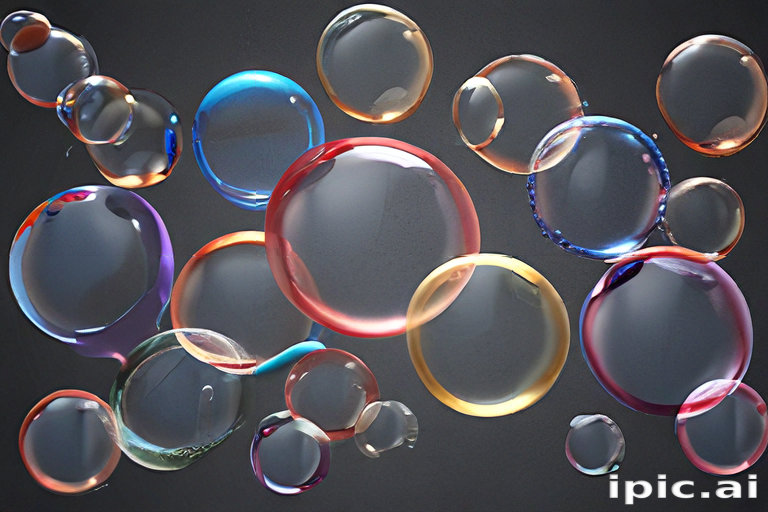 Colorful and Reflective Soap Bubbles Floating Against a Dark Background.