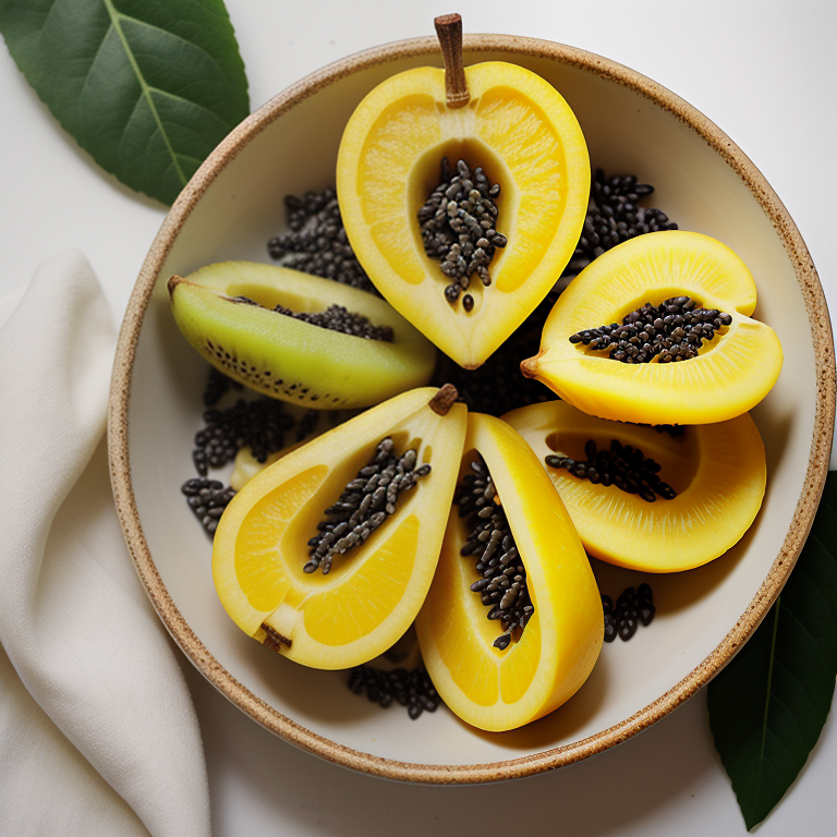 yellow fruit with black seeds