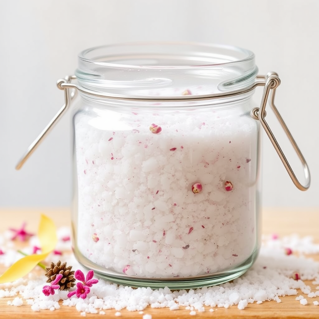 Image of a jar filled with aromatic bath salts