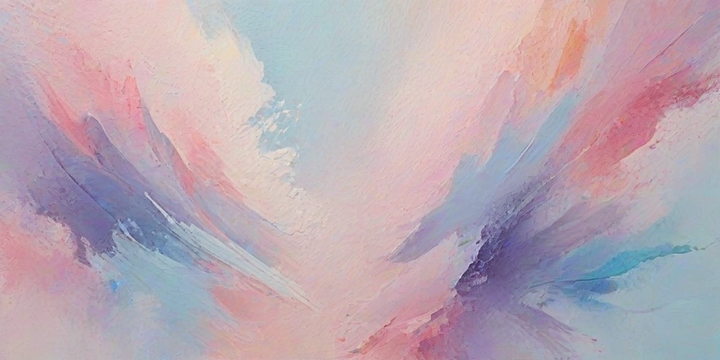 create an abstract painting with soft pastel colors, including shades of pink, purple, and light blue, featuring textured brush strokes and a dreamy, ethereal quality