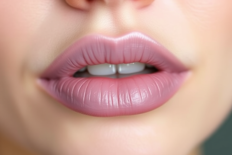 Creamy mauve lips with a cushiony texture, named "Lavender Lullaby," providing a soft, muted tone and a smooth application for everyday wear