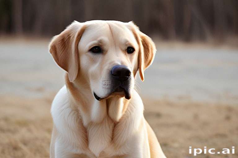A Beautiful Labrador Retriever Sitting Calmly in a Natural Outdoor Setting.