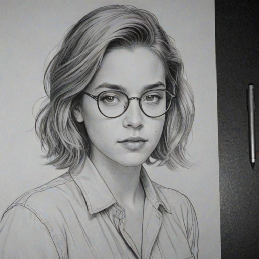 Ravishing Cole Sprouse, pencil sketch, portrait of Charming woman 1934s in glasses, hair style beatnik, outline, clear lines, fine lines, 8k
