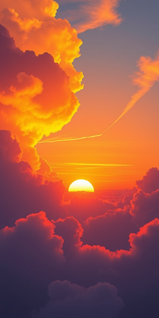 create a digital illustration of a sunset with stylized clouds, use a DSLR camera, 50mm lens, f/8 aperture, ISO 100, natural lighting, high dynamic range to enhance image quality