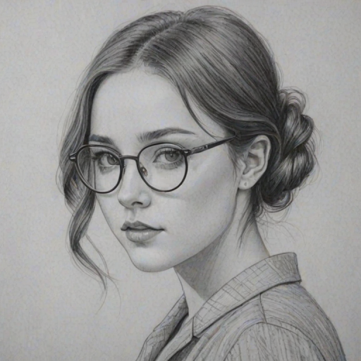 Gorgeous Madison Davenport, pencil sketch, portrait of Attractive woman 1924s in glasses, hair style beatnik, outline, clear lines, fine lines, 8k