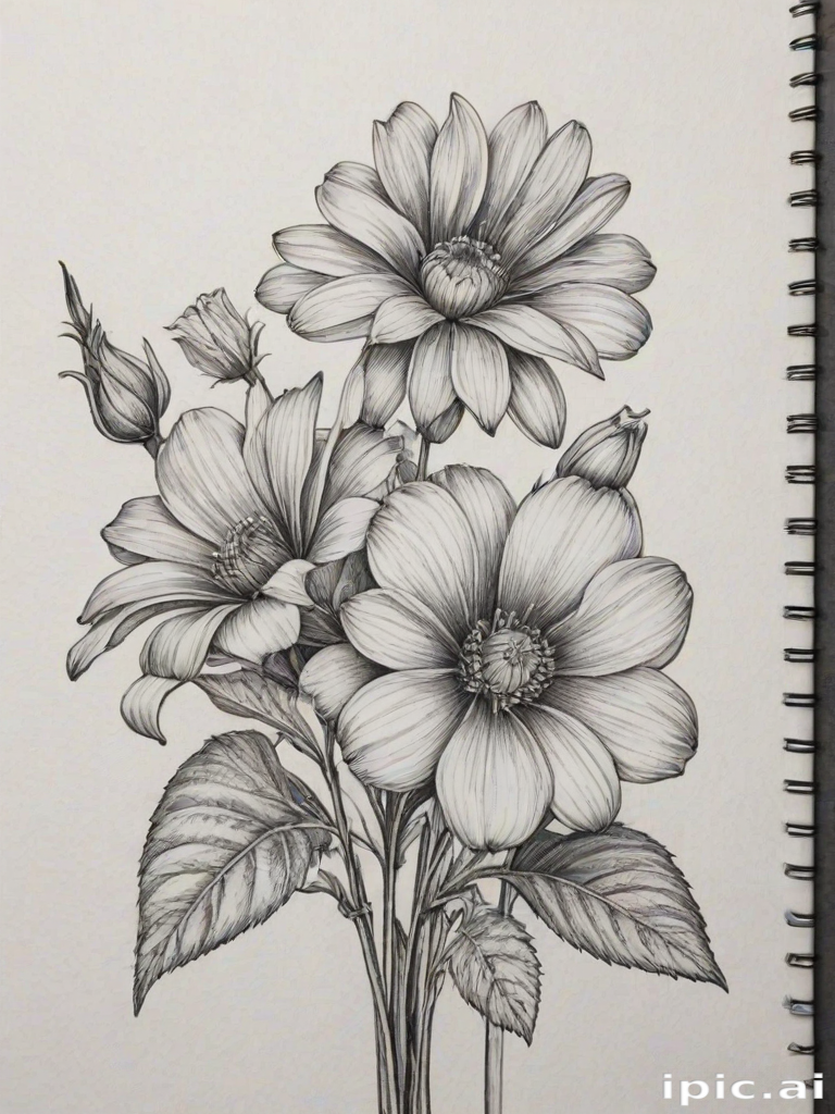 pencil drawn flowers