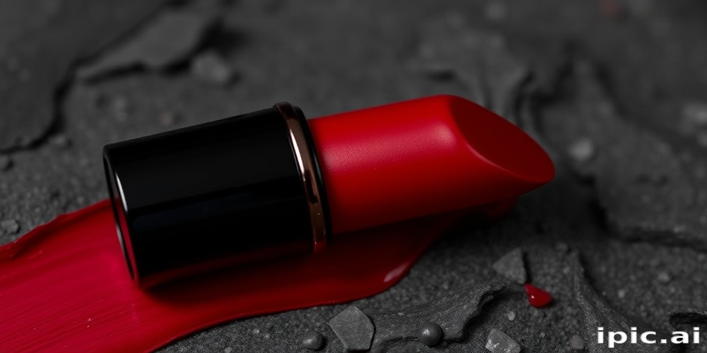 Classic "Ruby Noir" cream lipstick delivering intense color payoff with a satin finish, enriched with moisturizing ingredients for comfortable all-day wear