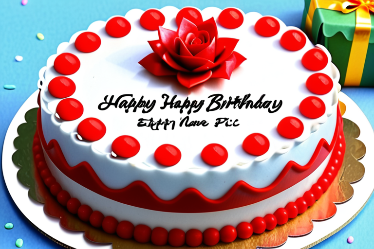 happy birthday cake with edit name and pic