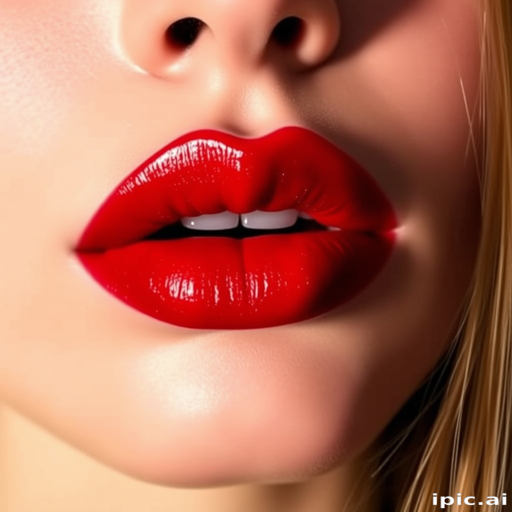 Sultry ombre lips transition from deep crimson to bright scarlet, creating a gradient effect that adds depth and dimension to the mouth