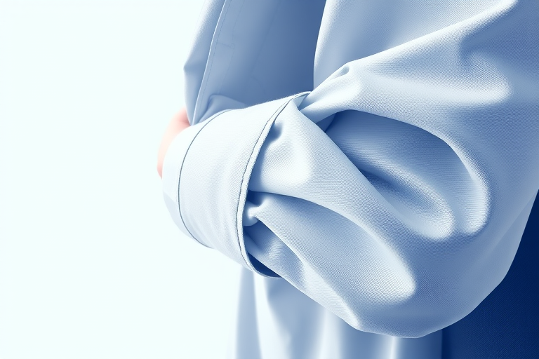 Create a highly detailed illustration of a folded shirt sleeve draped elegantly, captured with a Canon EOS R5, 50mm lens, f/1.8 aperture, ISO 100, using soft natural lighting and a shallow depth of field to enhance texture and fabric quality.