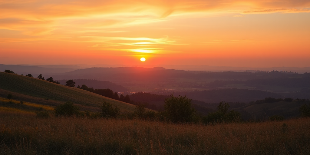 Generate a high-resolution image of a serene landscape during sunset with vibrant colors and sharp details, using a Canon EOS R5, ISO 100, f/8 aperture, 50mm lens, and a wide-angle view to enhance the depth and clarity of the scene.