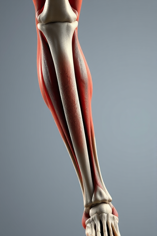 Create a high-resolution illustration of a stylized calf muscle anatomy, focusing on detailed shading and texture, shot with a Canon EOS R5 at 50mm f/1.8, natural light, macro photography style for enhanced clarity and depth.