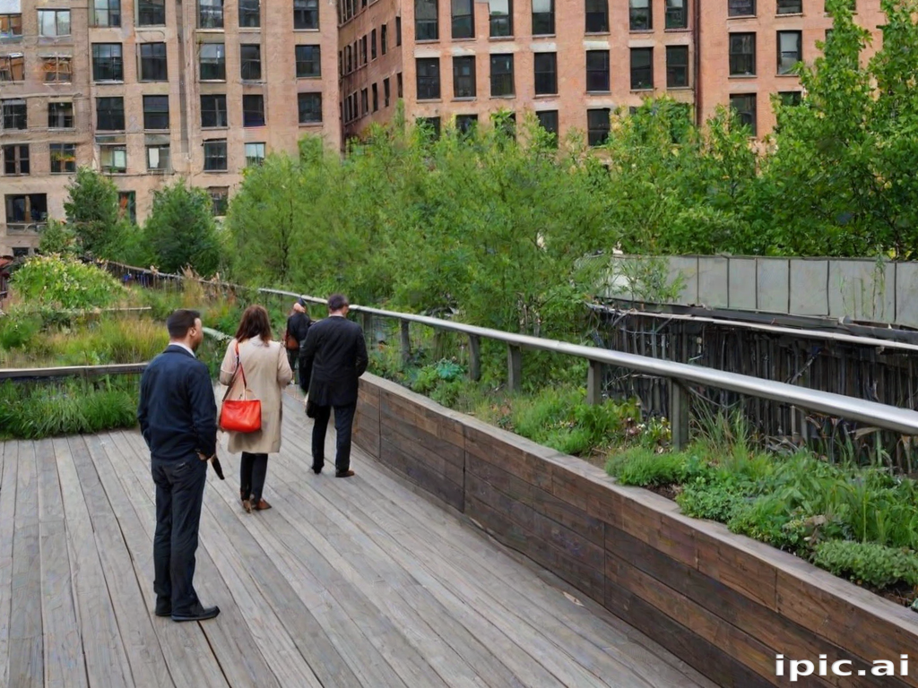 People Strolling Through a Green Urban Park Surrounded by Modern Buildings