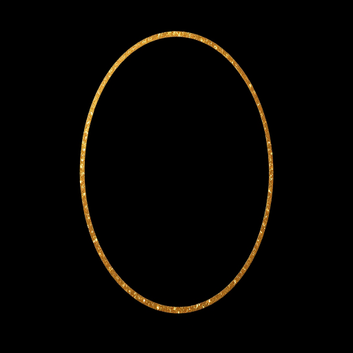 Create a visually striking image of an elegant gold ellipse with a glittery texture set against a deep black background, using a Canon EOS R5 camera with a 50mm lens, aperture f/1.8, ISO 100, shutter speed 1/160 sec, shot from a close-up view at a slight angle to enhance depth and shimmer.