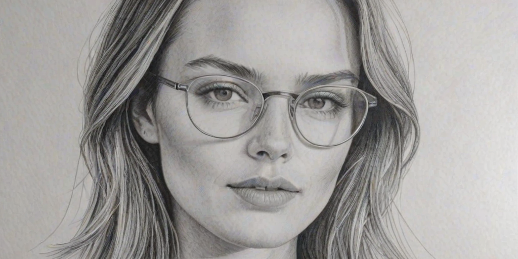 Resplendent Behati Prinsloo, pencil sketch, portrait of Resplendent woman 1973s in glasses, hair style beatnik, outline, clear lines, fine lines, 8k