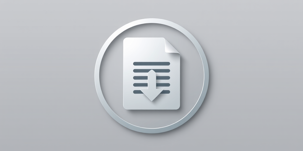 Generate a sleek, modern icon of a document with a downward arrow inside a circular frame, high resolution, shot with a DSLR camera at f/2.8, ISO 100, 50mm lens, using a soft-focus style for enhanced clarity and depth.