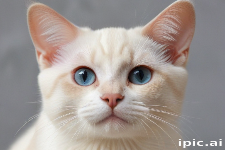 Close-Up Portrait of a Beautiful White Cat with Striking Blue Eyes