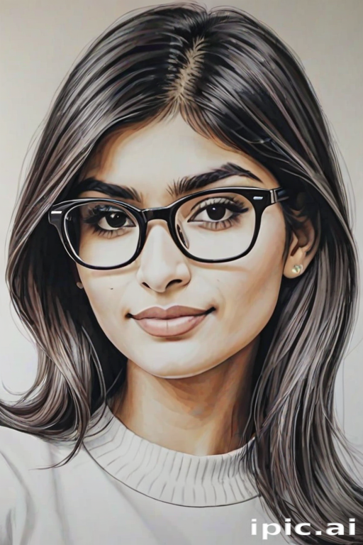 hot mia khalifa, pencil sketch, portrait of beautiful woman 60s in glasses, hair style beatnik, outline, clear lines, fine lines, 8k
