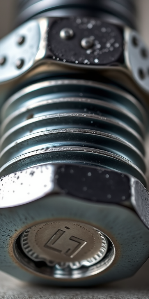 Create a high-resolution image of a metallic bolt and nut, showcasing intricate details and textures, shot with a Canon EOS 5D Mark IV at f/8, ISO 100, 1/125s, in a macro perspective to enhance clarity and depth, with soft lighting to highlight reflections.