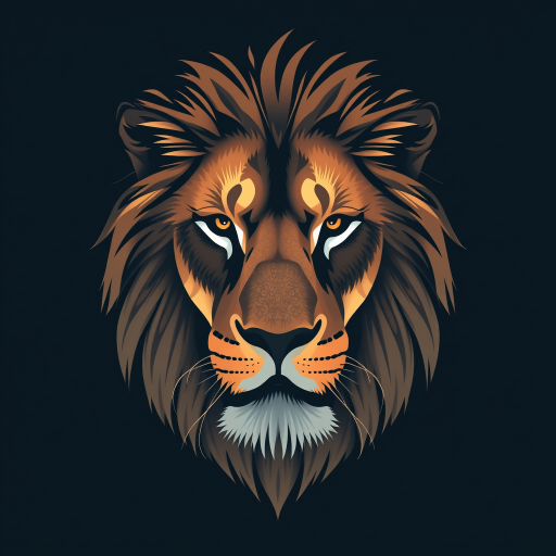 Regenerate the image with a high-resolution digital art style featuring a modern graphic representation of a lion's head, using a Canon EOS R5 camera, 50mm lens, f/1.8 aperture, ISO 100, in a studio setting with soft lighting to enhance details.