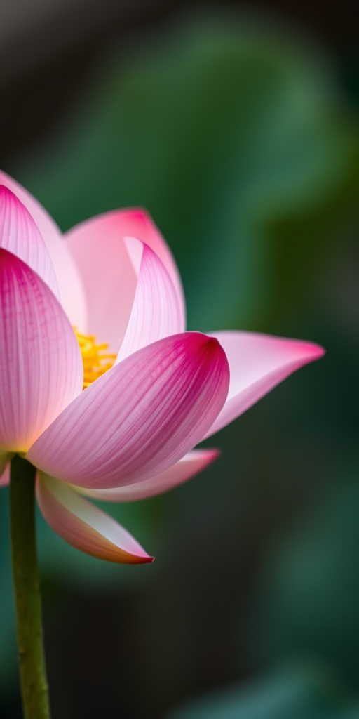 Macro shot of a pink lotus flower against a blurred background, 50mm lens, aperture f/2.8, shutter speed 1/250s, ISO 100, soft lighting, DSLR camera.