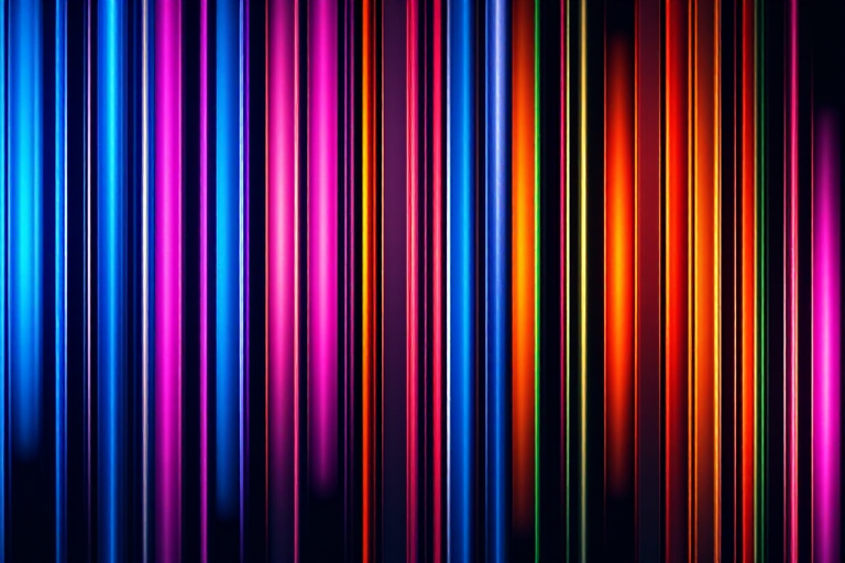 Generate an abstract pattern of vertical colorful lines on a dark background, with vivid hues like blue, pink, orange, and green, using a high-resolution digital camera with a 50mm lens at f/1.8, ISO 100, at a slight angle for depth, in vibrant color mode.