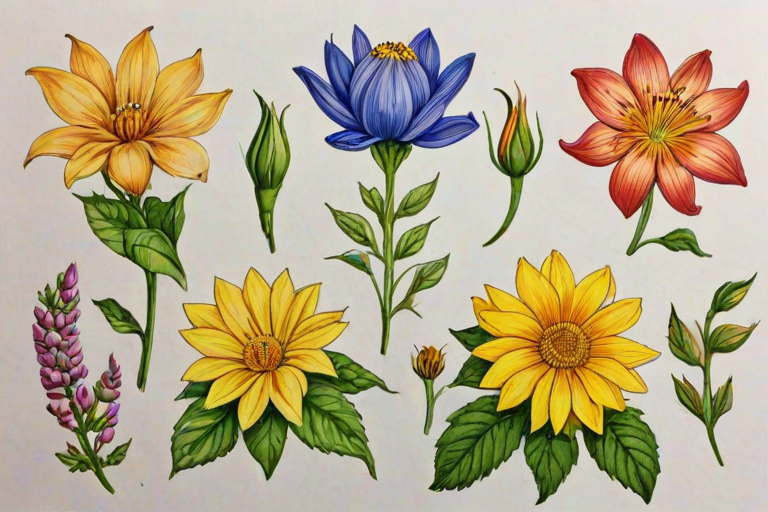 colored drawings of flowers