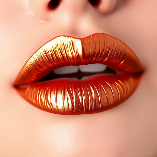 Metallic copper lips with a foiled finish, named "Penny Lane," boast a unique metallic sheen and a creamy, comfortable formula
