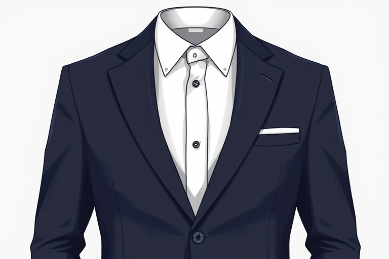 Create a high-resolution vector illustration of a formal suit jacket with fine details, using a DSLR camera with a 50mm lens, aperture f/2.8, ISO 100, shot from a straight-on view against a plain background for enhanced clarity and contrast.