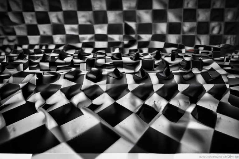 Abstract Black and White Chessboard with Distorted Surface Patterns and ...
