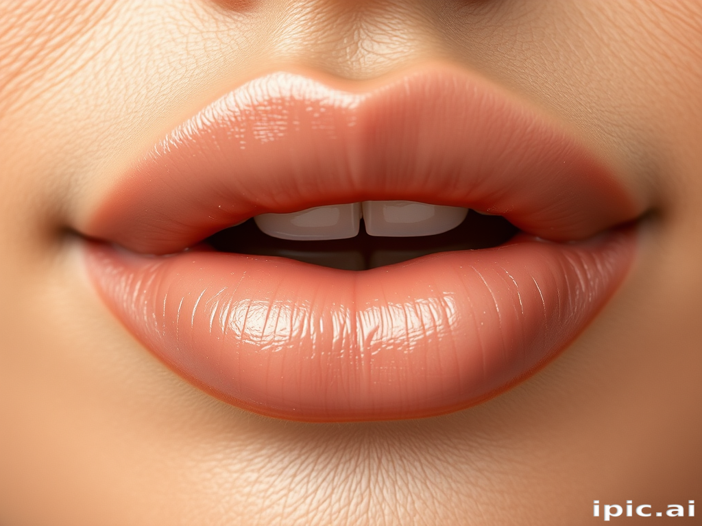 Alluring representation of nude lips with a satin sheen, highlighting natural contours and subtle variations in skin tone